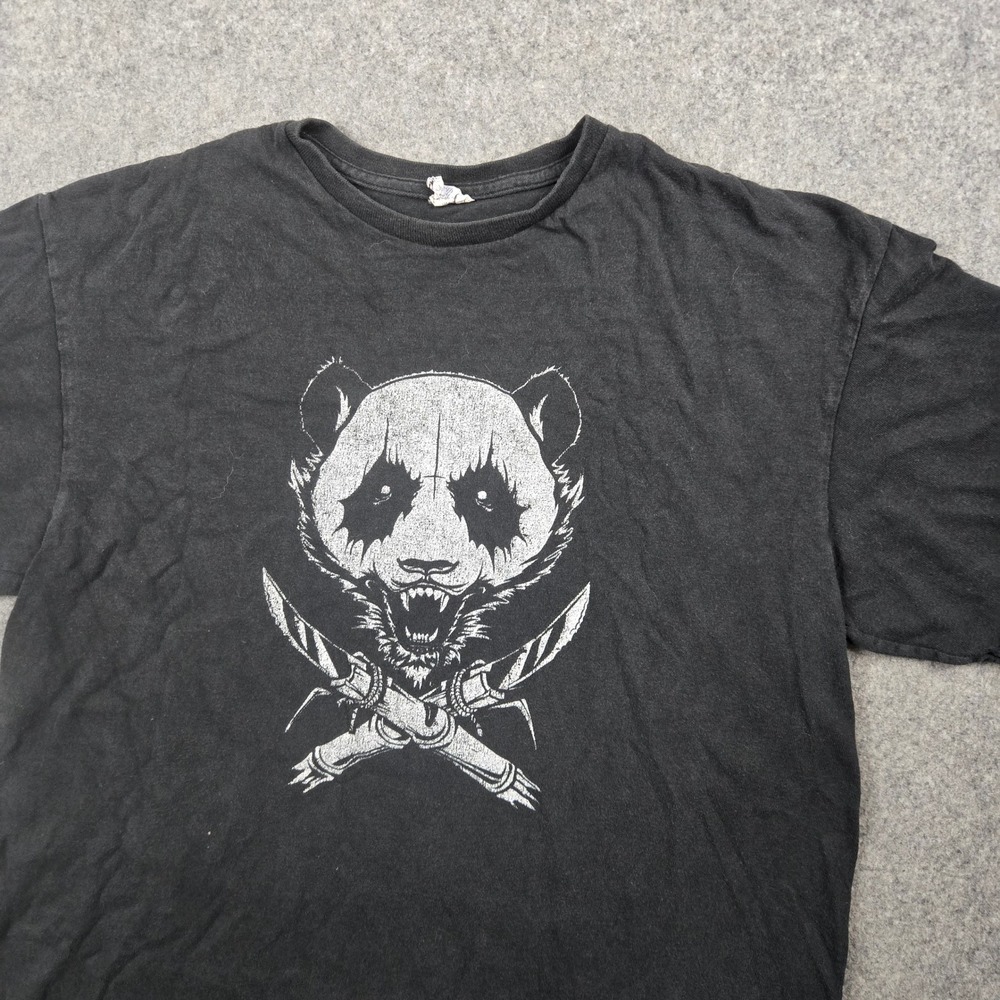 Panda Graphic T Shirt Mens Large Black Metal Goth Grunge Knives Tee
